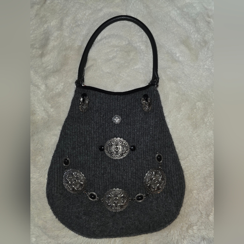 HANDCRAFTED tote purse from felted wool repurposed sweater fully lined Upcycled